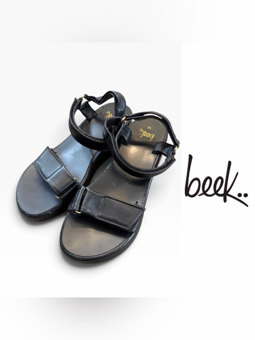 Beek Black Leather Roo Platform Sandals